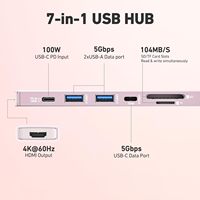 BENFEI Hub USB C 7-en-1 avec HDMI(4K @ 60Hz), 2 USB-A, 1 données USB-C, charge 100W, lecteur de carte SD/TF, câble en silicone sans enchevêtrement