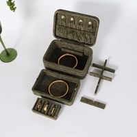 Étui à bijoux en velours vert foncé Double couche haut de gamme boîte à bijoux de voyage de luxe pour boucles d'oreilles bague avec fermeture à glissière