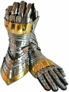 Guanteletes de aleación de magnesio medievales con acentos de latón Guantes de traje de armadura de caballero portátiles para LARP-Gear Zafs ZG02 - Product Image 2