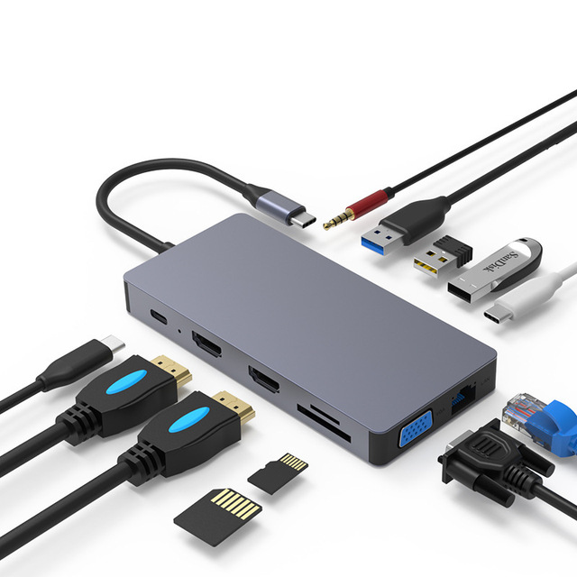 New USB-C Docking Station HD 4K USB3.0 TF SD Card Reader 100W Pd Type-C Adapter USB Hub