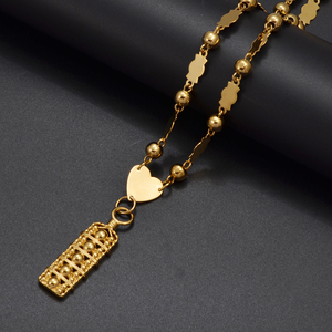 Colliers Anniyo Jewelry Marshall Hawaii <span class=keywords><strong>avec</strong></span> <span class=keywords><strong>pendentif</strong></span> cœur et croix, chaînes à billes de Guam, diamants pour femmes, Micronésie # 133806 - Product Image 4
