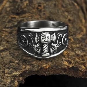 Men's Titanium Steel <b>Ring</b> Vintage Thor Hammer Hip Hop Style Geometric Cross Design Gift Jewelry - Product Image 2