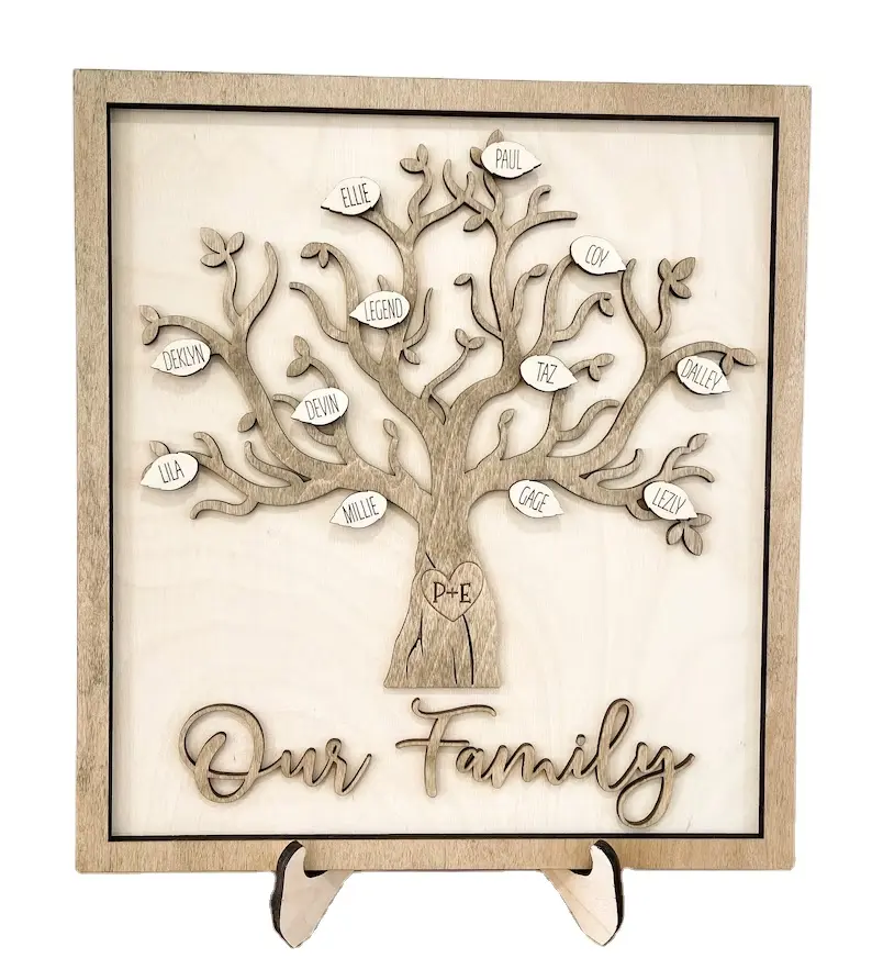 ديكور خشبي مخصص علامة سطح المكتب اسم شجرة العائلة المخصصة مع لون الخشب الطبيعي ، هدايا الآباء