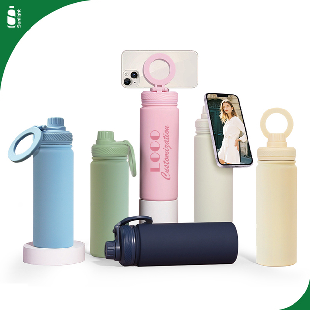 18oz Magnetic Lid Water Bottle Stainless Steel Double Wall Insulated Vacuum Thermos Custom logo Sports Bottle with Phone Holder