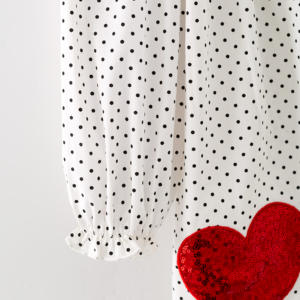 Versandfertig Auf Lager Mädchen Kinder Frühling Valentinstag Polka Dots Rote Pailletten Herz Langarm Partykleid - Product Image 6