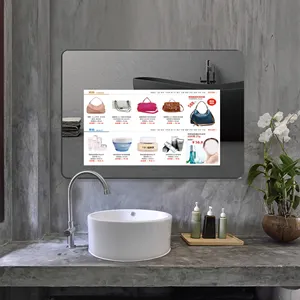 Specchio Touch Screen intelligente da bagno personalizzato altoparlante Blue-tooth specchio intelligente specchi da salone a Led argento rettangolo moderno argento