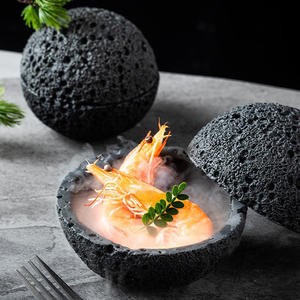 Boule volcanique noire antique bol de service de glace sèche sashimi <span class=keywords><strong>sushi</strong></span> fruits de mer assiette d'exposition pour fête <span class=keywords><strong>club</strong></span> restaurant dîner plats assiettes - Product Image 6