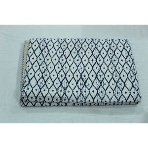 Blue Flower Design Indian Kantha <b>Quilt</b> <b>Handmade</b> Printed Cotton Washable Soft Eco-Friendly Housewarming Gift - Product Image 2