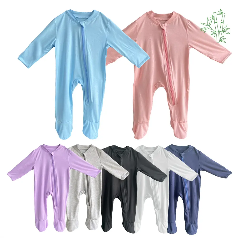 Oeko-tex macacão de bebê certificado, roupas de bebê de bambu personalizado, onesie, macacão de bebê de bambu orgânico com zíper