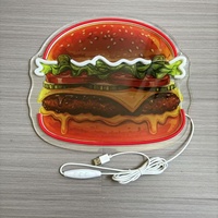 Özel Tasarım Dikdörtgen UV Baskılı Hamburger Neon Dekor Restoran Markası