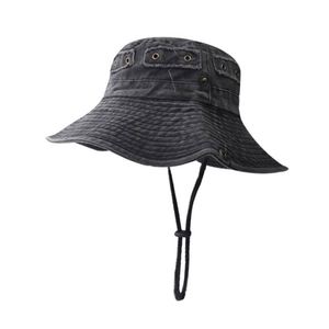 Chapeau Bob Pêcheur en Coton Lavé Respirant Anti-UV Pliable à Large Bord avec Cordon pour Printemps-Été - Product Image 1