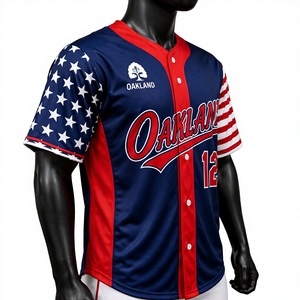 Maillot de baseball Oakland pour homme, manches courtes, rouge, blanc, bleu, motif drapeau américain, numéro 12, col en V, tenue de sport décontractée - Product Image 6