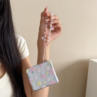 Coque de téléphone imprimée florale pastel Cottagecore pour Galaxy Z Flip 8-3 avec sangle mignonne en perles de cristal, housse de protection pliable