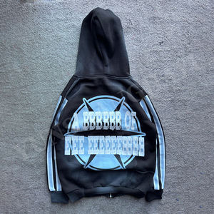 YSJY批发定制落肩仿旧棉水洗空白拉链复古四方形裁剪超大连帽衫男女通用 - Product Image 4