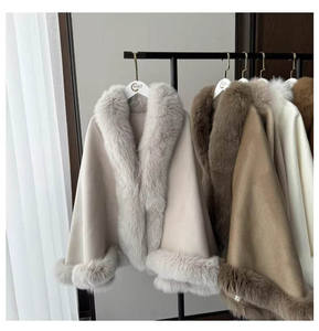 Vrouwen Luxe Winddichte Mantel Warme Poncho Vossenbont Afgezet Dubbelzijdige Wolmix Cape - Product Image 6