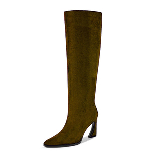 Bottes longues en daim à talons hauts et bout pointu pour femme, grande taille 45, avec fermeture éclair latérale, style stiletto - Product Image 3
