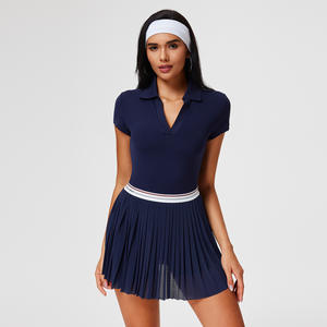 Traje de tenis de secado rápido con cuello en V para mujer, ropa deportiva de verano transfronteriza, Top de manga corta ajustado, falda delgada, pantalones elegantes - Product Image 4