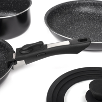 Ensemble de casseroles polyvalent et peu encombrant avec poignée amovible, en aluminium noir, empilables, parfait pour les petites maisons et les camping-cars