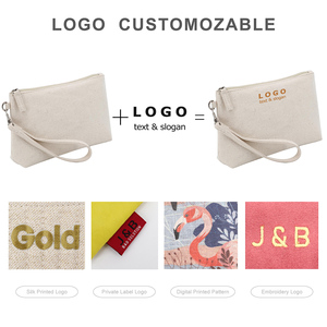 Du Lịch Xách Tay Calico Bông Vải Mỹ Phẩm Vệ Sinh Túi Với In Logo Tùy Chỉnh Tự Nhiên Có Thể Tháo Rời Dây Đeo Cổ Tay Dây Kéo Pouch - Product Image 2