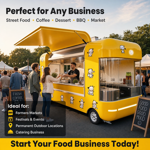 Food Truck Angolare Giallo di Alta Qualità, Carretto <span class=keywords><strong>Mobile</strong></span> per <span class=keywords><strong>Caffè</strong></span>, Cucina Aerodinamica per Street Food, BBQ, Dolciumi, Patatine e Altri Prodotti - Product Image 6
