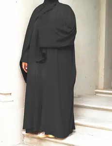 最新时尚长款两件套2022新款荣耀abaya女性穆斯林素黑2022新款荣耀abaya