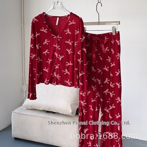 Nuovo Cardigan originale in raso autorizzato da donna con scollo a V vestito due pezzi elastico in vita primavera estate <span class=keywords><strong>pigiama</strong></span> per la casa - Product Image 6