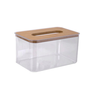 Tissue Box Rectangle Transparent With Wood Lid Desktop Storage For Living Room Home Use - Product Image 5