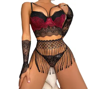 Women's Nude Contrasting Color And Edge Sexy Lingerie Four Piece Set With  Steel Ring Teddy Lingerie for Women