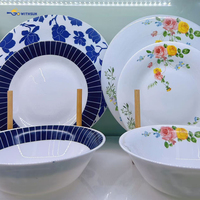 Service de table en verre opale Arcopal 18 pièces, design élégant, rouge avec décalcomanie, vente en gros, vaisselle de haute qualité, assiettes et bols