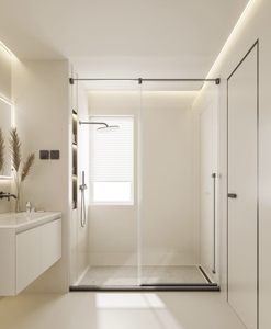 <span class=keywords><strong>Porte</strong></span> <span class=keywords><strong>coulissante</strong></span> de séparation en verre avec cadre en aluminium ultra-fin et étanche pour salle de bain avec verre dépoli - Product Image 6