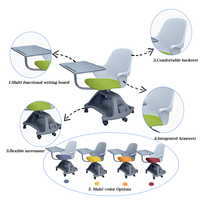 Fauteuil de bureau, fauteuil mobile pour tablette, chaise avec bureau d'écriture latéral