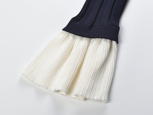 Autunno inverno elegante abito Midi da donna con scollo a V sottile <span class=keywords><strong>in</strong></span> <span class=keywords><strong>maglia</strong></span> monopetto con maniche svasate a contrasto - Product Image 4
