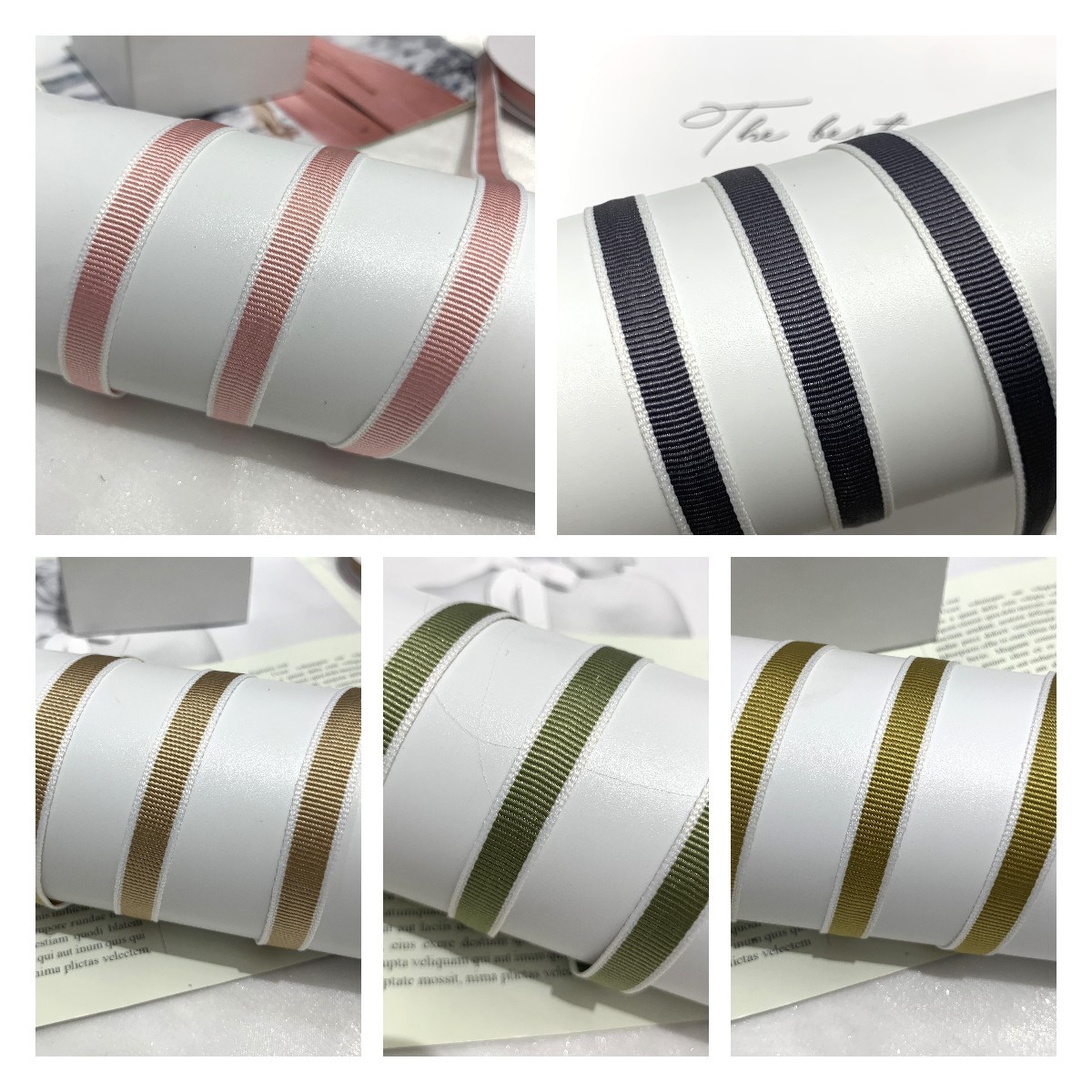 1cm Double Color White Edge Cross Thread Double Faced Satin Trapezoidal Rib Polyester Ribbon Gift Wedding Baking Accessories