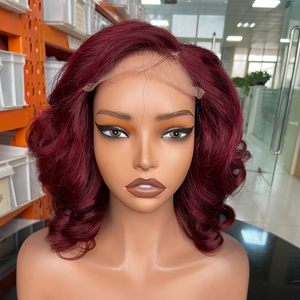 Perruques Courtes Bouclées Bourgogne en <span class=keywords><strong>Cheveux</strong></span> Humains, Lace Front Double Drawn 99J, <span class=keywords><strong>Cheveux</strong></span> Vierges Vietnamiens Bruts, Perruque Lace Closure Sans Colle - Product Image 2
