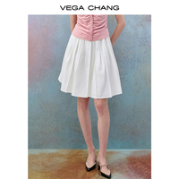 Jupe plissée blanche taille haute VEGA CHANG pour femme, coupe trapèze avec ourlet évasé, style décontracté et preppy, mini-jupe