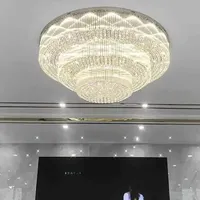 Lustre de plafond en cristal K9 de luxe pour salon, design rond, base en acier inoxydable, grand modèle pour hall d'hôtel, villa