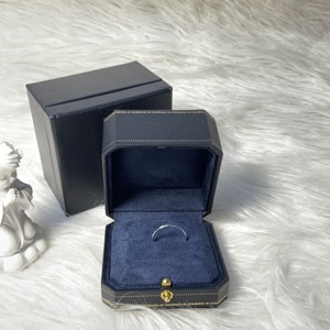 Luxury Octagonal Leather Jewelry <b>Box</b> With Lock For Ring Gift <b>Packaging</b> Dark Blue Velvet Interior Ring for Women Anniversary - Product Image 1