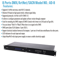 NOUVEAU Extenseur Réseau Artnet DMX 3/5 Broches 8 Voies Sortie 8x512 4096 Canaux pour Contrôleur d'Éclairage Scène DJ Nœud Artnet vers DMX