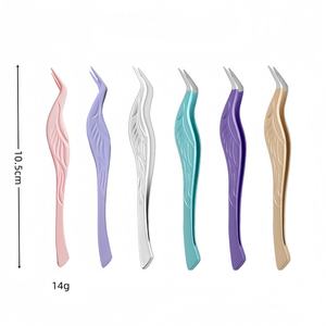 Pinky Leem Lash Applicator Tool DIY False Eyelash Pinzette Tool <b>Stainless</b> <b>Steel</b> Curved Eyelash Tweezers for Cluster Lash <b>Strip</b> - Product Image 1