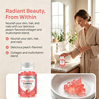 Collagène hydrolysé saveur pêche, biotine, vitamines C et E, gommes végétaliennes pour adultes, soutien des cheveux, de la peau et des ongles, éclaircissant