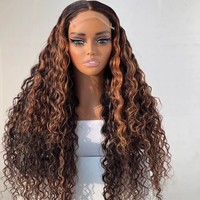 Perruque Lace Front en Soie Couleur Piano avec Options de Cheveux Bouclés Crépus ou Lisses, Style Ethnique, Semi-Faite à la Main, En Stock