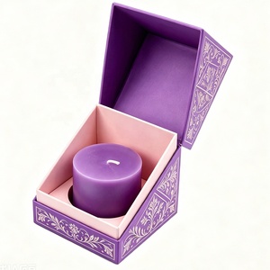 Cajas de Regalo para Velas de Papel Ecológico Color Morado, Cajas de Cartón Personalizadas para Velas de Lujo con Inserto - Product Image 1