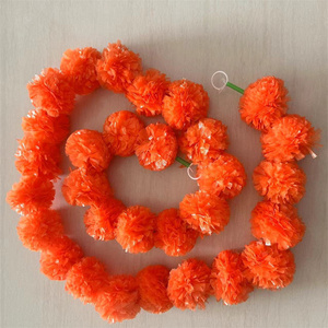 Gran oferta, hebras largas, flores de caléndula artificiales, guirnalda de caléndula de plástico de 5 pies para decoración de manto de fiesta de boda - Product Image 2