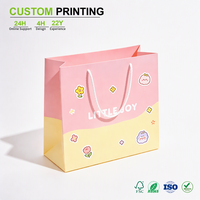 Sac en papier personnalisé imprimé avec motif blocs rose et jaune et poignée large en ruban pour enfants et emballage cadeau, vente en gros