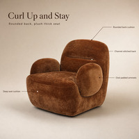 Fauteuil lounge en velours marron rouille, fauteuil sculptural avec accoudoirs ronds et assise moelleuse, fauteuil d'appoint moderne pour salon