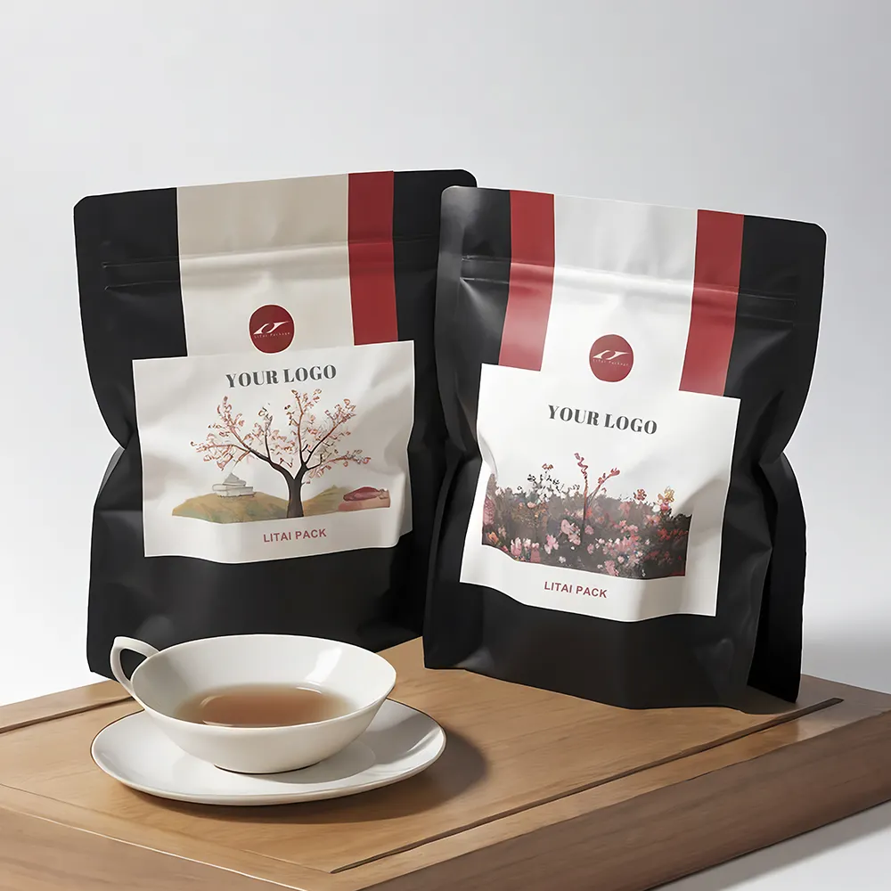 2024 ขายร้อนที่กําหนดเองพิมพ์เป็นมิตรกับสิ่งแวดล้อมยืนขึ้นกระเป๋าเคลือบผนึก Ziplock บรรจุภัณฑ์อาหารบรรจุถุงชาถุง