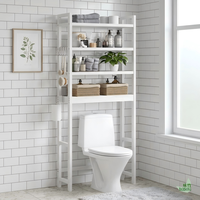 Estante de Almacenamiento Sobre el Inodoro, de Bambú Blanco, Independiente, Estilo Práctico para el Hogar, Estante de Baño con Niveles, Organizador con Estantes Abiertos