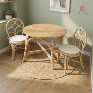 Juego de Mesa y Sillas de Ratán para Niños Nhat Minh, Estilo Tropical Redondo, Muebles Ecológicos para Interiores, Diseño de Respaldo Windsor - Product Image 3