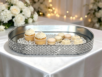 Ensemble de plateaux ovales en métal argenté avec base miroir, plateaux miroir décoratifs pour bijoux, cosmétiques, desserts, table, décoration de mariage et de fête à domicile
