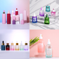 Flacon compte-gouttes en verre coloré de 15 ml pour sérum de soin de la peau avec pipette rose brillante pour essence et huile corporelle